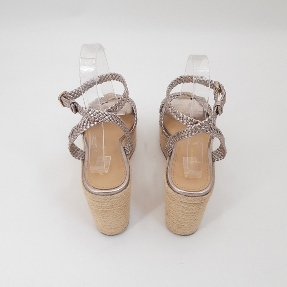 Anthropologie | Woven Strap Wedge Raffia Heels, Sandals in Champagne - Picture 6 of 12